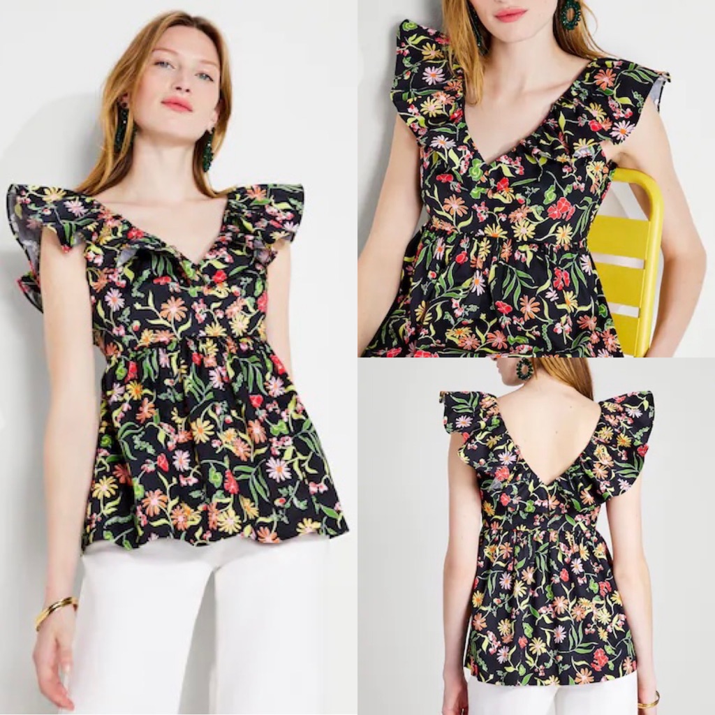 Kate Spade Rooftop Garden Floral Ruffle Top